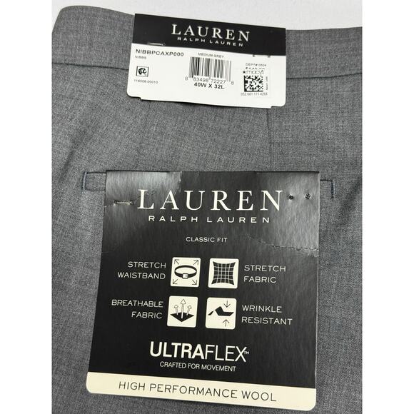 NWT Lauren Ralph Lauren Men's Classic Fit Wool Gray Dress Pants - Size 40x31.5 - Picture 5 of 9